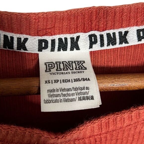 Victoria's Secret PINK Ribbed Washed Campus Oversized Crew Neck Pullover Rust XS - Picture 5 of 8